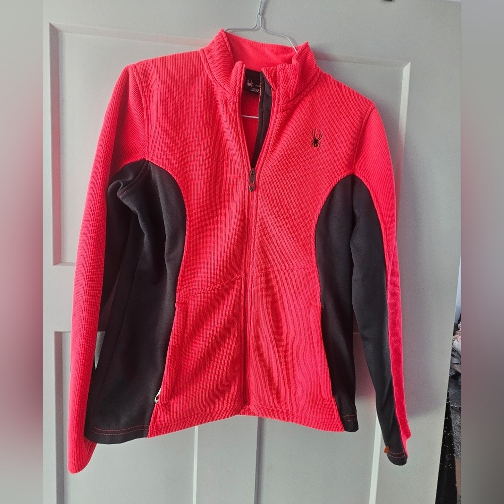 Spyder Candy Apple Red Black Sweater Jacket, Zip Front, Pockets Size Large